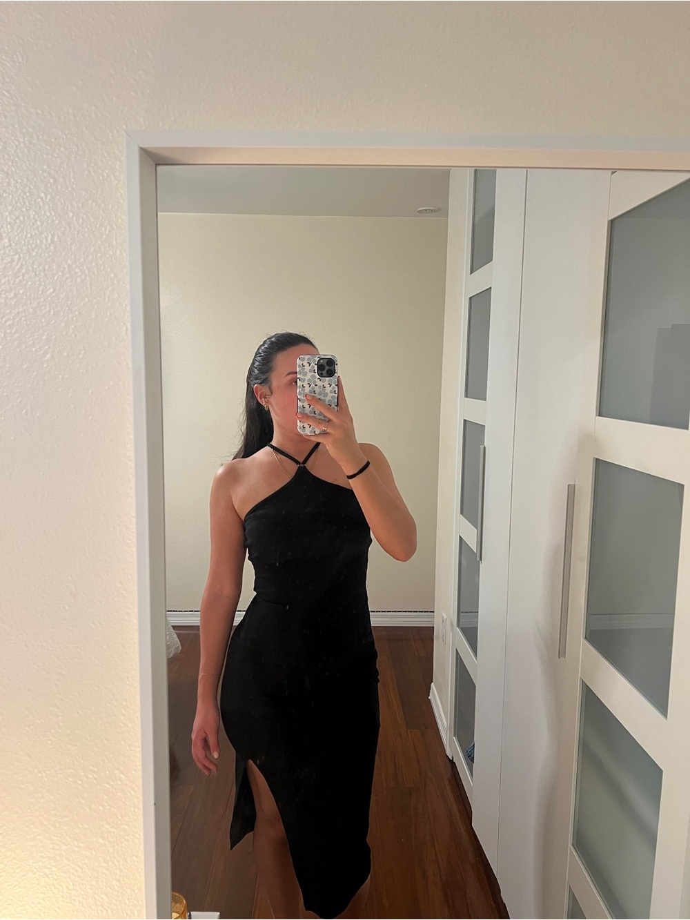 Bershka Black Halter Midi Dress with Side Slit